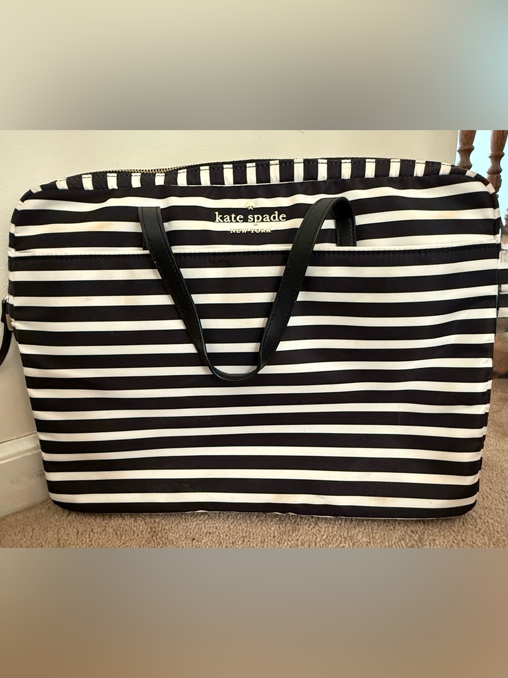 kate spade Black & White Striped Laptop Bag